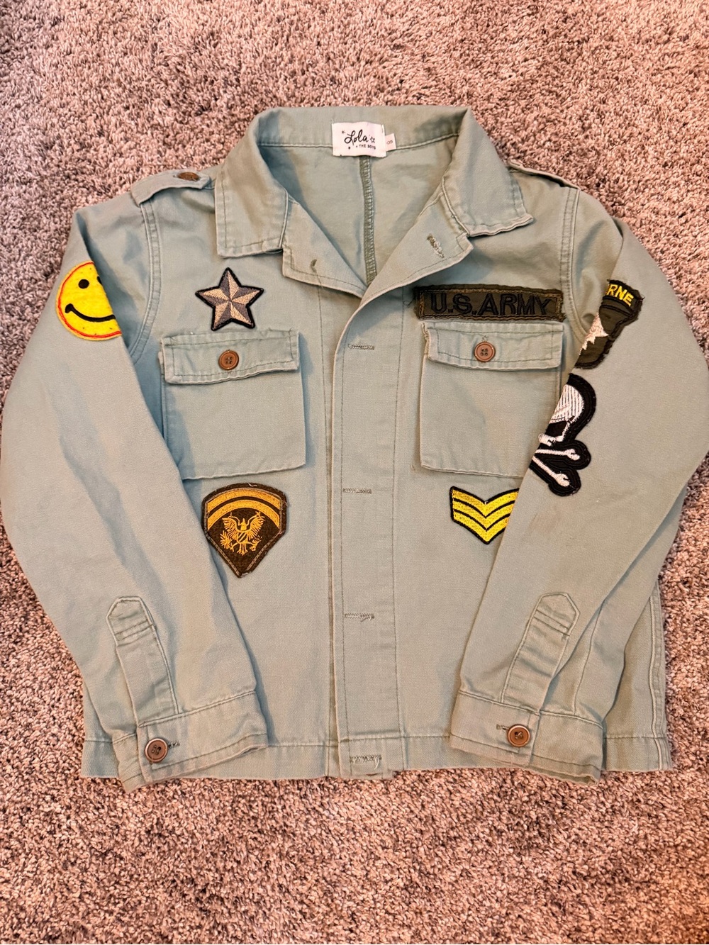 Lola + The Boys Sage Green Kids Military Patch Jacket